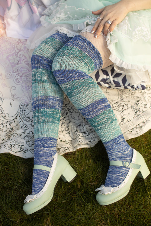 Marled Stripe Knee Socks - Ocean