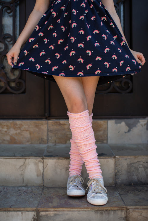 Marled Scrunchable Thigh High Socks - pink