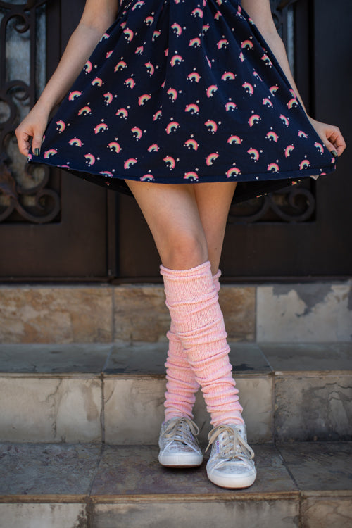 Marled Scrunchable Thigh High Socks - pink