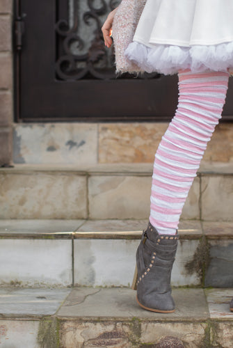 M Stripes Thigh High Socks - Pink/White