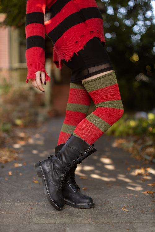 Nightmare Sweater Stripes Thigh High - Elm Street