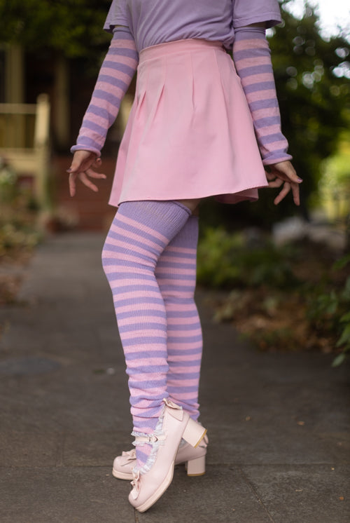 Super Stripes Thigh High Socks - lilac/pink