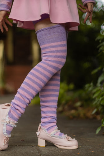Super Stripes Thigh High Socks - lilac/pink