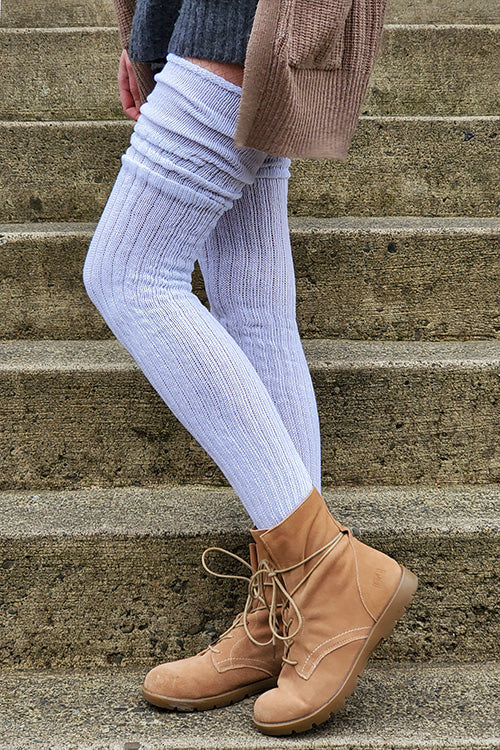 Longer M45 Ribbed Thigh High with Roll Top - White