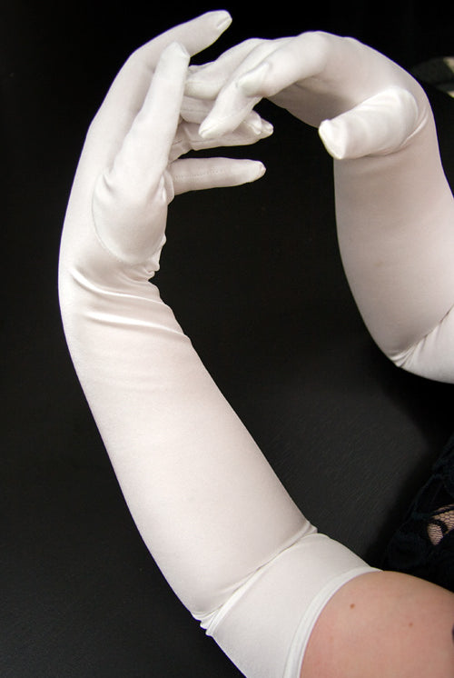 Extra Long Satin Gloves - White