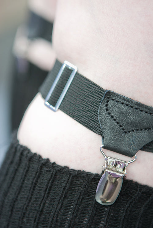 Faux Leather Sock Garters with Suspender Clips