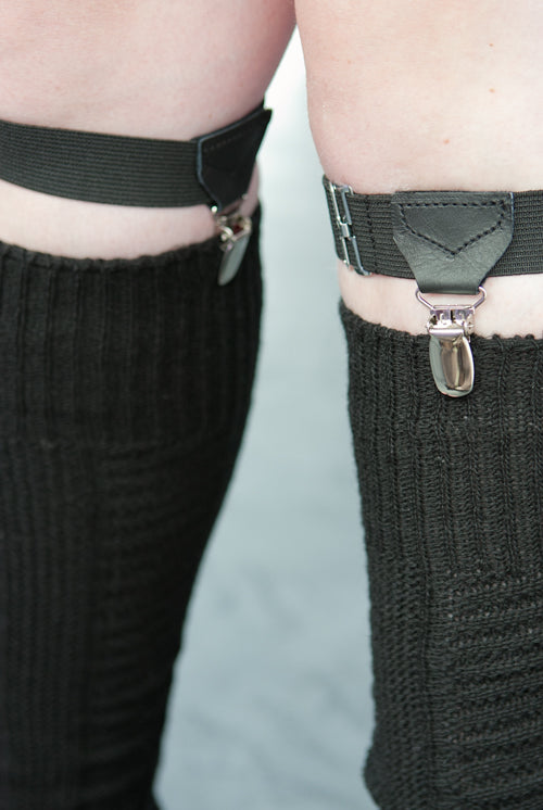 Faux Leather Sock Garters with Suspender Clips
