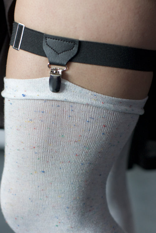 Extra Long Faux Leather Sock Garters with Suspender Clips