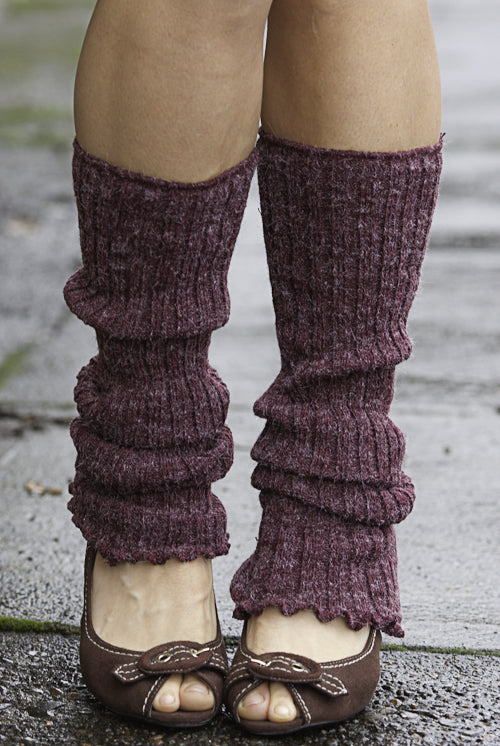 Ribbed Knit Leg Warmers in Burgundy