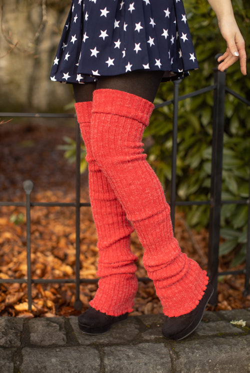 Super-Long Ribbed Leg Warmers - Red