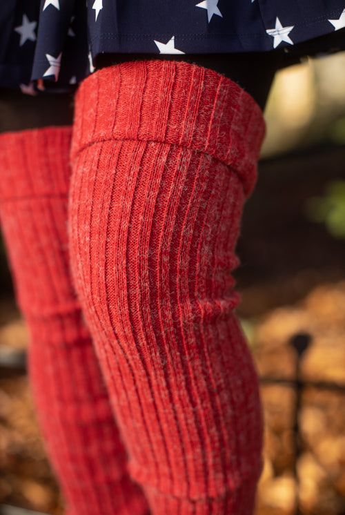 Super-Long Ribbed Leg Warmers - Red