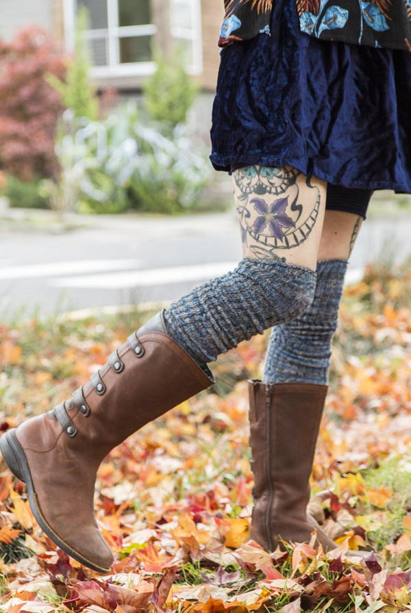 Twisted Yarn Ribbed Over the Knee - Denim