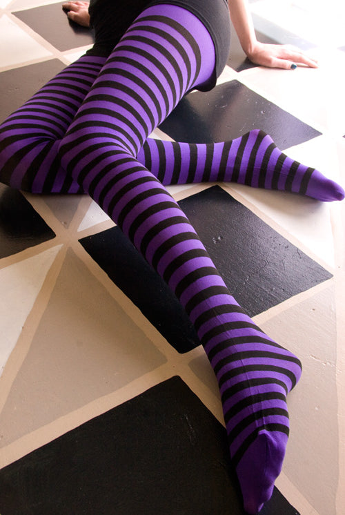 Plus Size Striped Tights - Black & Purple