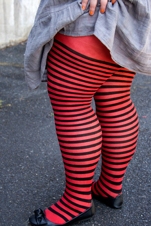 Plus Size Striped Tights - Black & Red