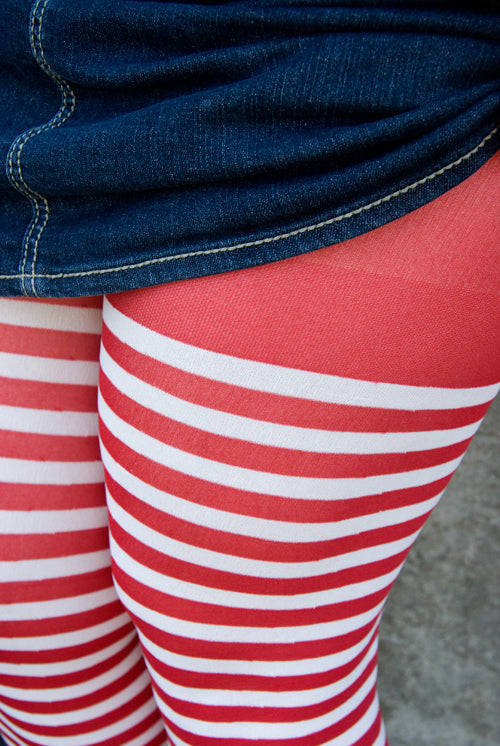 Plus Size Striped Tights - White & Red