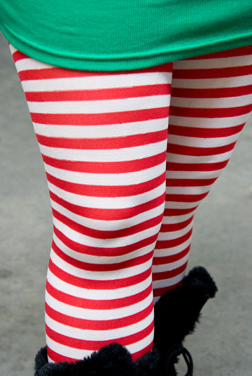 Plus Size Striped Tights - White & Red