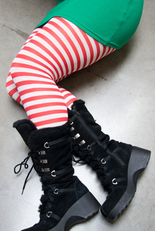 Plus Size Striped Tights - White & Red