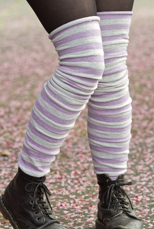 M Stripes Thigh High Socks - Lilac/Sweet Cream