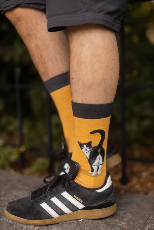 Tuxedo Cat Butt Crew - Heather Gold - Large