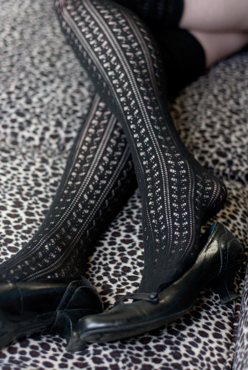 Pointelle Scrunch Top Knee Socks - Black