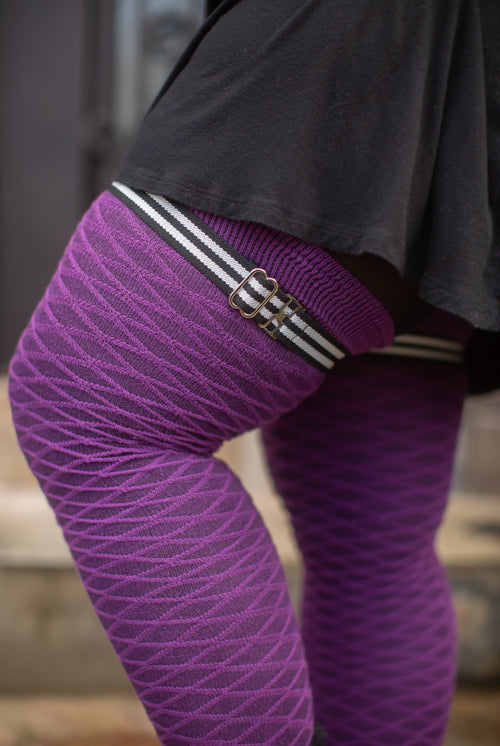 Extra Long Simply Adjustable Sock Garters - Black with White Stripes