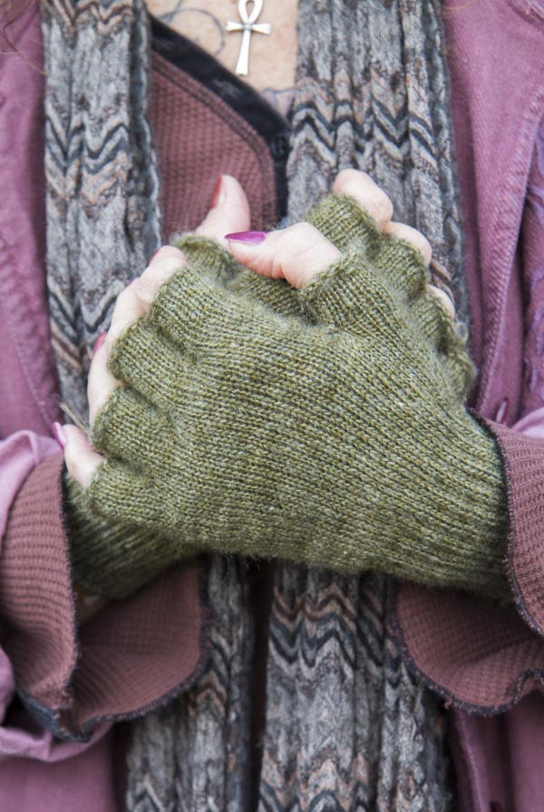 Knit Fingerless Gloves - Dried Sage