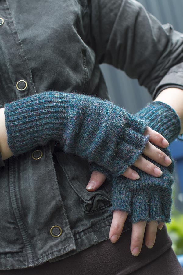 Knit Fingerless Gloves - Peacock