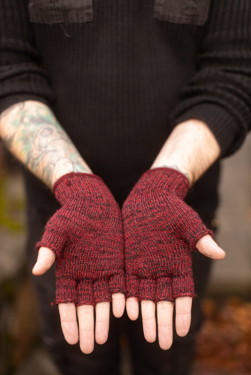 Wool Fingerless Gloves - Burgundy