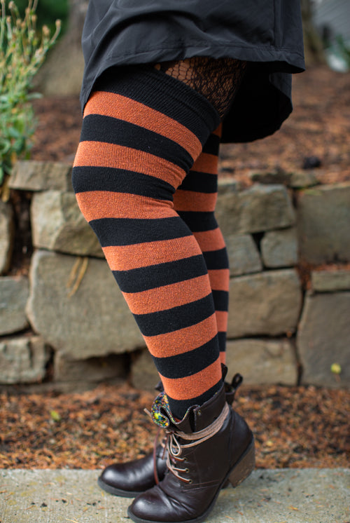 Longer Striped Extraordinary Thigh High in Black and Spice