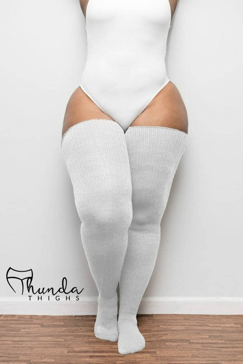 Thunda Thighs Solid Thigh Highs - White