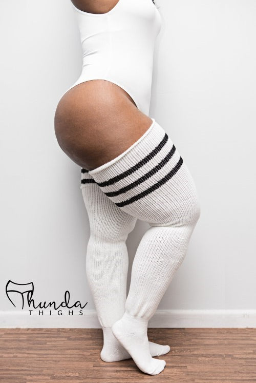 Thunda Thighs Top Stripe Thigh Highs - White/Black