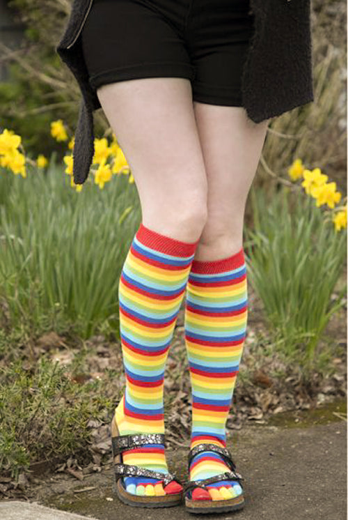Rainbow Stripe Knee High Toe Socks