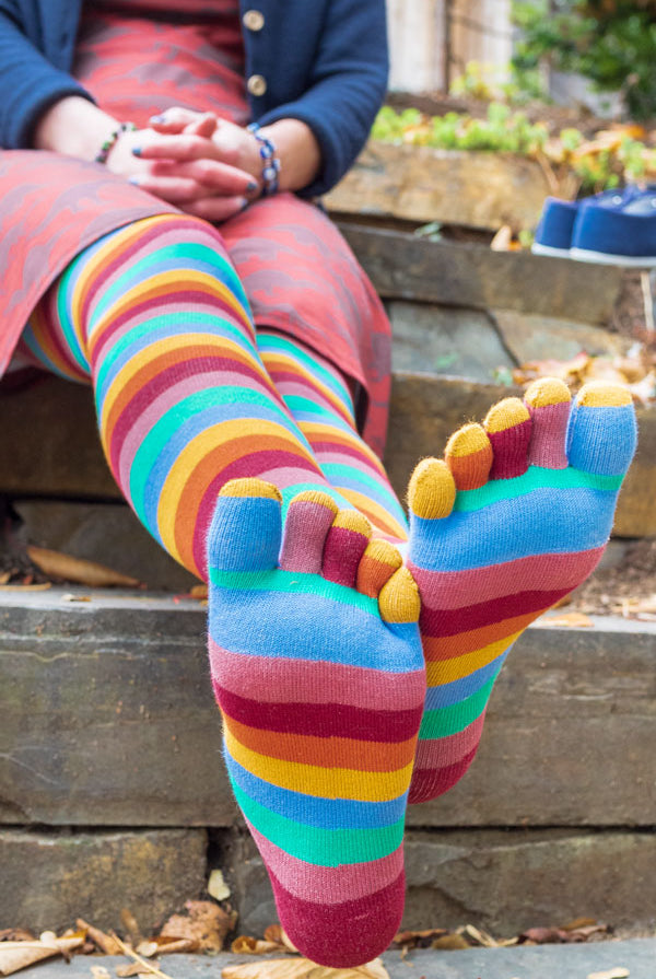 Striped Over the Knee Toe Socks - Meadow