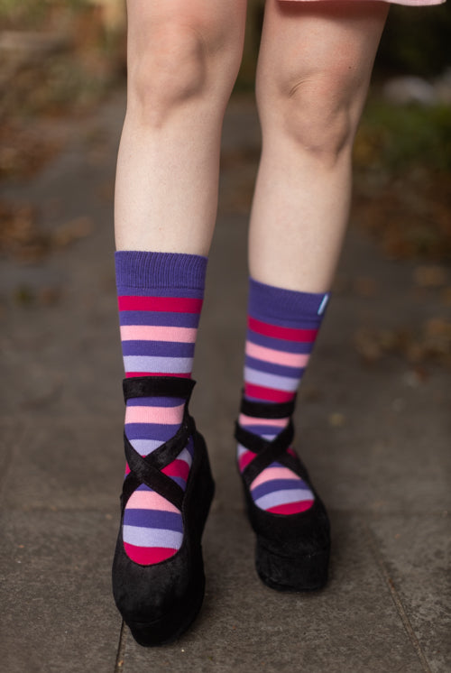 Stripy Crew Toe Socks - Purple Stripes