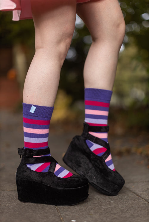 Stripy Crew Toe Socks - Purple Stripes