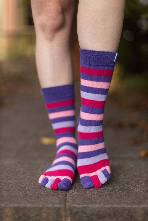 Stripy Crew Toe Socks - Purple Stripes