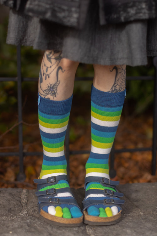 Stripy Crew Toe Socks - Pond