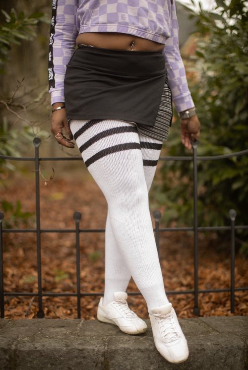 Thunda Thighs Top Stripe Thigh Highs - White with Black