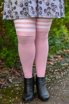 Longer Americana Thigh High Socks - Cherry Blossom with white