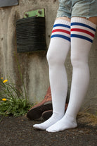 Americana Thigh High Socks - White with Royal and Red