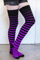 Acrylic Gradient Stripes Extraordinary Thigh High - black and purple
