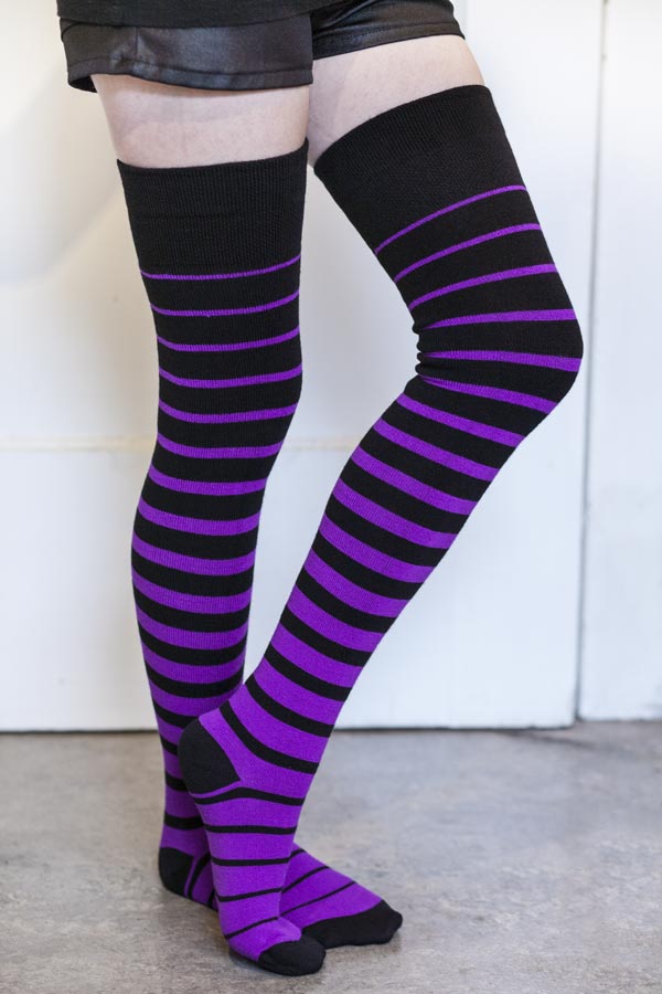 Acrylic Gradient Stripes Extraordinary Thigh High - black and purple