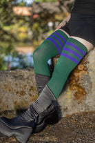 Longer Americana Thigh High Socks - Forest with purple