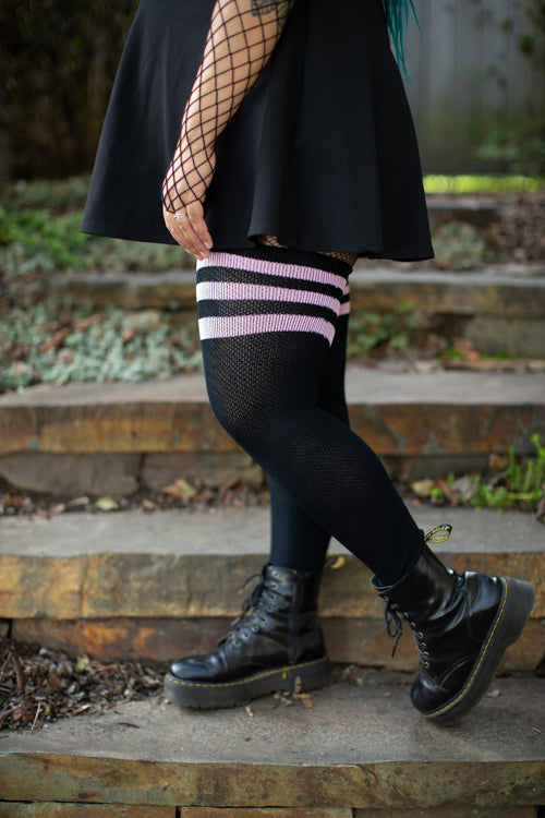 Longer Americana Thigh High Socks - Black and pink
