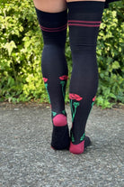 Botanical Nouveau Thigh High Socks - red poppies