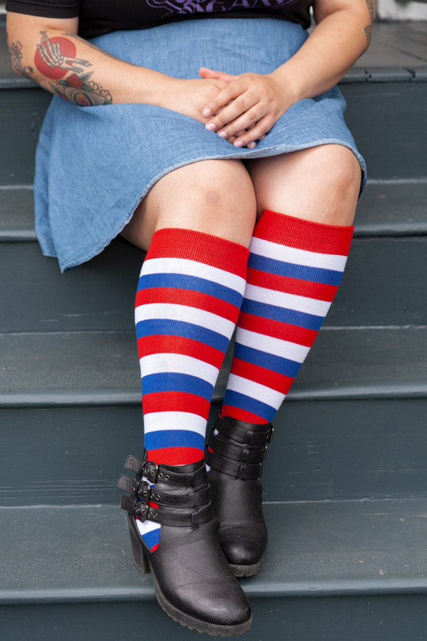 Dutch Love Stripes Knee High Socks - red/white/blue