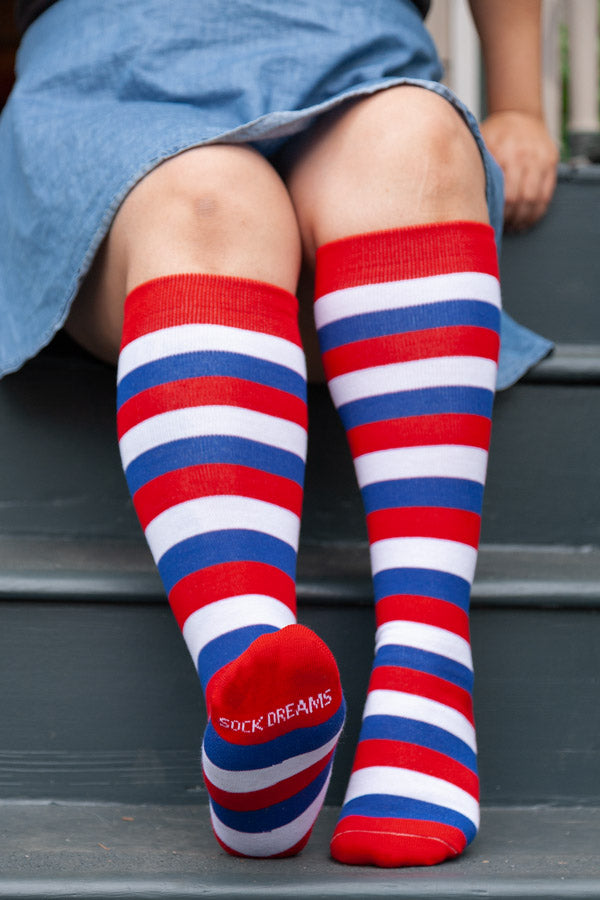 Dutch Love Stripes Knee High Socks - red/white/blue