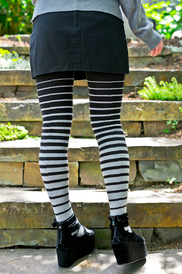 Longer Gradient Stripe Extraordinary Thigh High  - Black and Grey