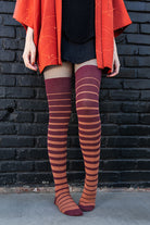 Gradient Stripes Extraordinary Thigh High - Burgundy/Spice