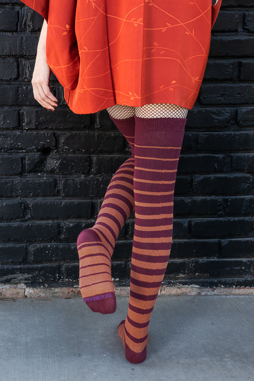 Gradient Stripes Extraordinary Thigh High - Burgundy/Spice